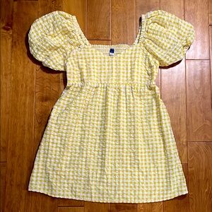 Old Navy Yellow Gingham Puff Sleeve Sundress Size L A-Line Cottagecore Garden